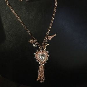 Luv Betsey Long Chain Heart Tassel Key Rose Gold